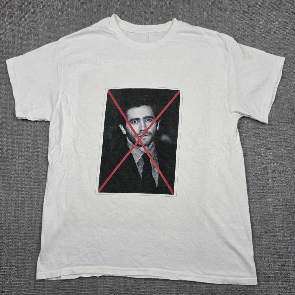 Jake Gyllenhaal Graphic T-Shirt Red X Crossed Out White Tee Meme Novelty Size M